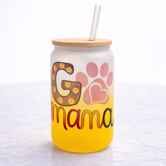 Yellow Ombre Dog Mama 16 oz Glass Tumbler - Picture 2 of 2